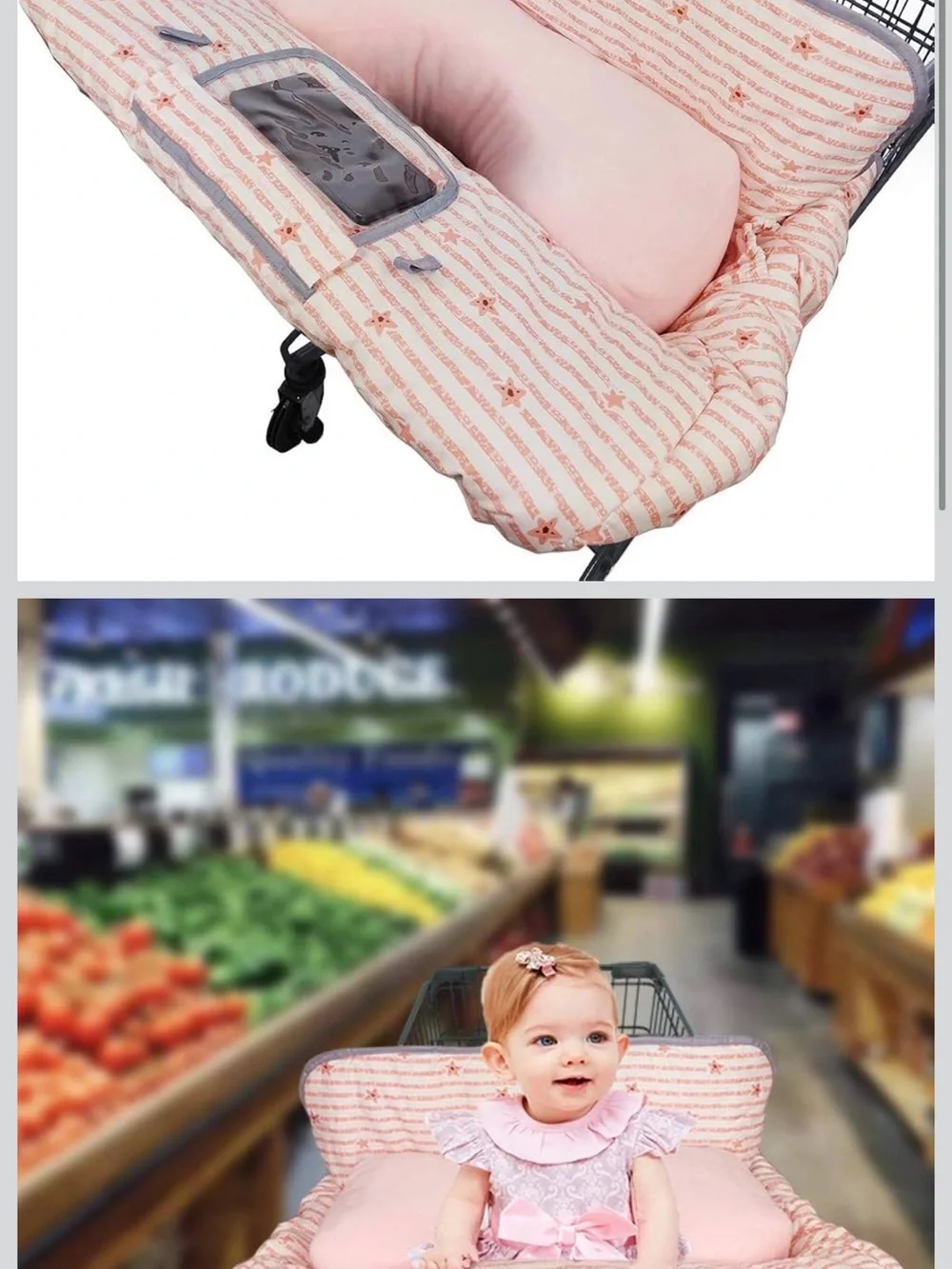 Pink Star-Pattern Padded Shopping Cart & Highchair Bib Cover